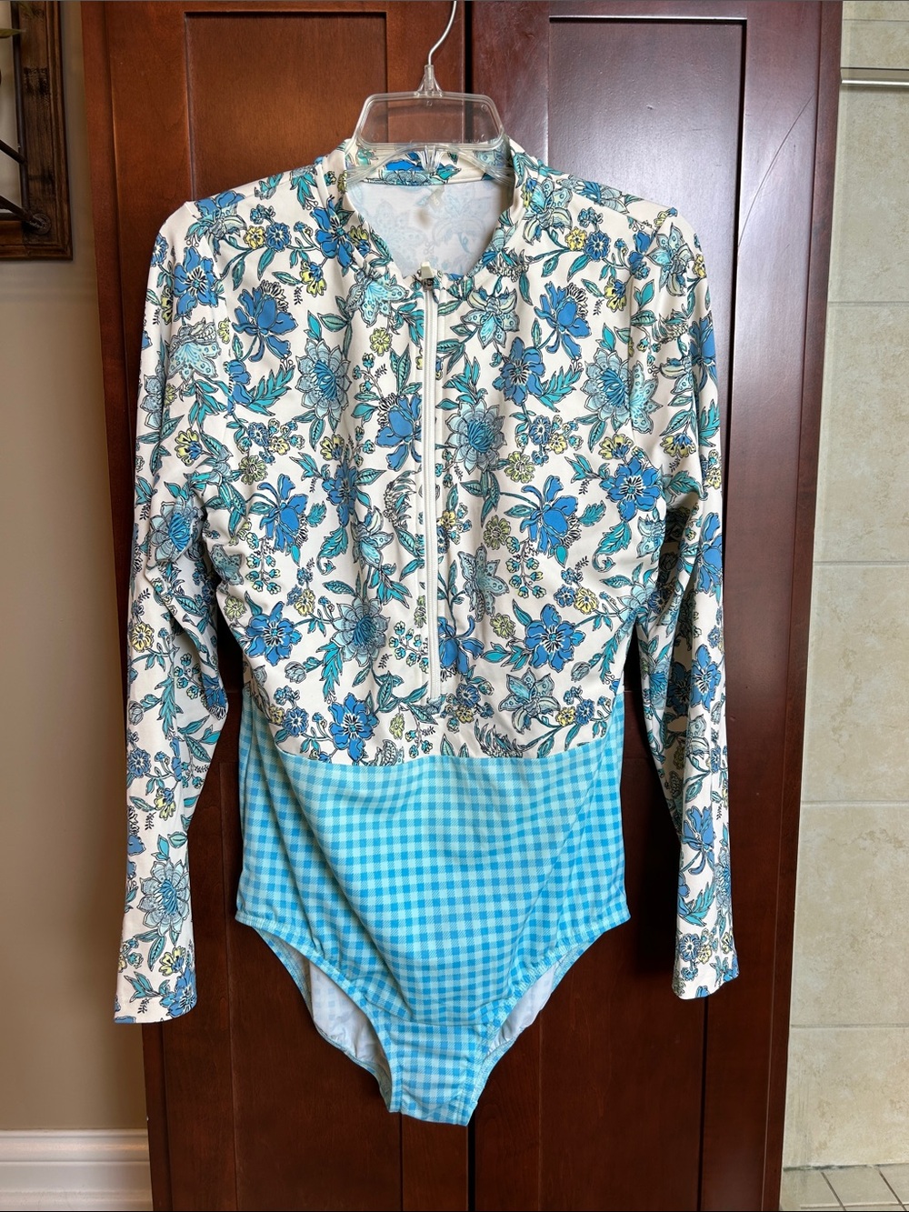Lands' End Floral Paddle Suit Rashguard Tugless One-Piece Swimsuit-l- 18W